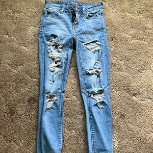 American Eagle Outfitters Blue Skinny Distressed Jeans